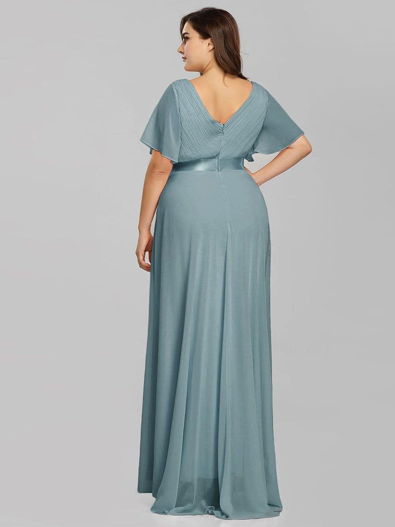ever MONICA|Long Empire Waist Bridesmaid Dress with Short Flutter Sleeves
