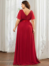 ever MONICA|Long Empire Waist Bridesmaid Dress with Short Flutter Sleeves