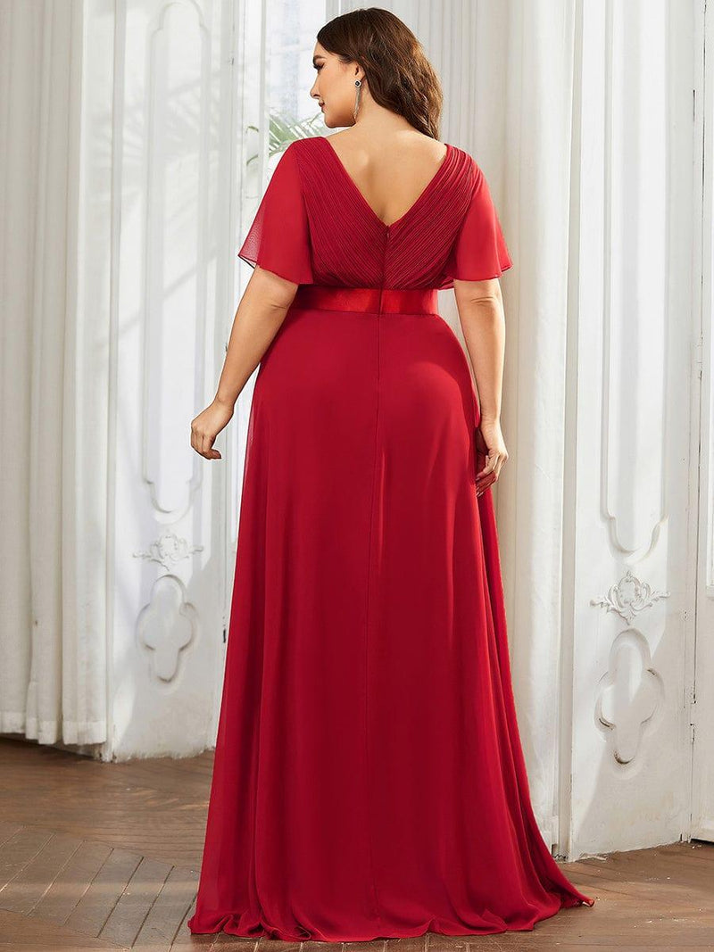 ever MONICA|Long Empire Waist Bridesmaid Dress with Short Flutter Sleeves