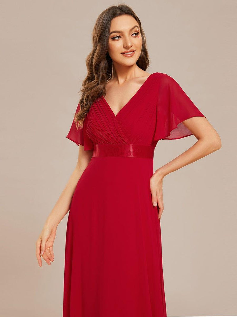 ever MONICA|Long Empire Waist Bridesmaid Dress with Short Flutter Sleeves