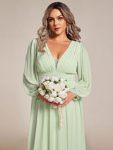 ever GRIFFIN|A-Line Pleated See-Through Long Lantern Midi Chiffon Bridesmaid Dress