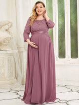 pretty KALANI|Plus Size Long Lace Sleeve Maternity Formal Dresses
