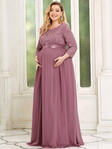 pretty KALANI|Plus Size Long Lace Sleeve Maternity Formal Dresses