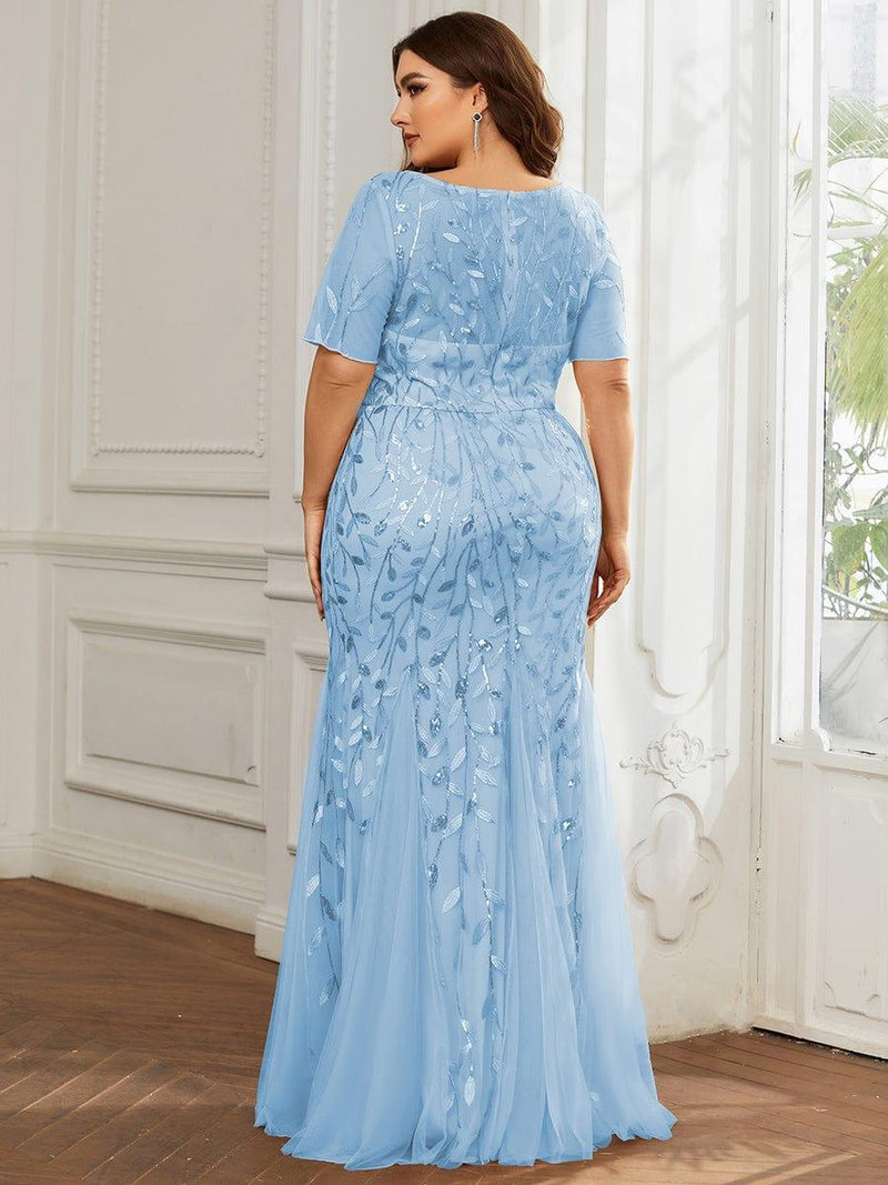 pretty JADEN|Floral Sequin Print Plus Size Mermaid Tulle Evening Dress
