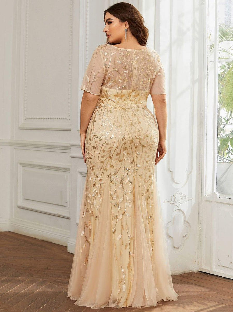 ever JADEN|Floral Sequin Maxi Fishtail Tulle Formal Evening Dress with Short Sleeve