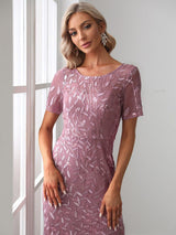 ever JADEN|Floral Sequin Maxi Fishtail Tulle Formal Evening Dress with Short Sleeve