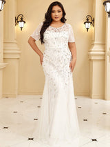 pretty JADEN|Floral Sequin Print Plus Size Mermaid Tulle Evening Dress
