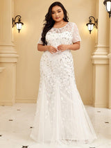 pretty JADEN|Floral Sequin Print Plus Size Mermaid Tulle Evening Dress