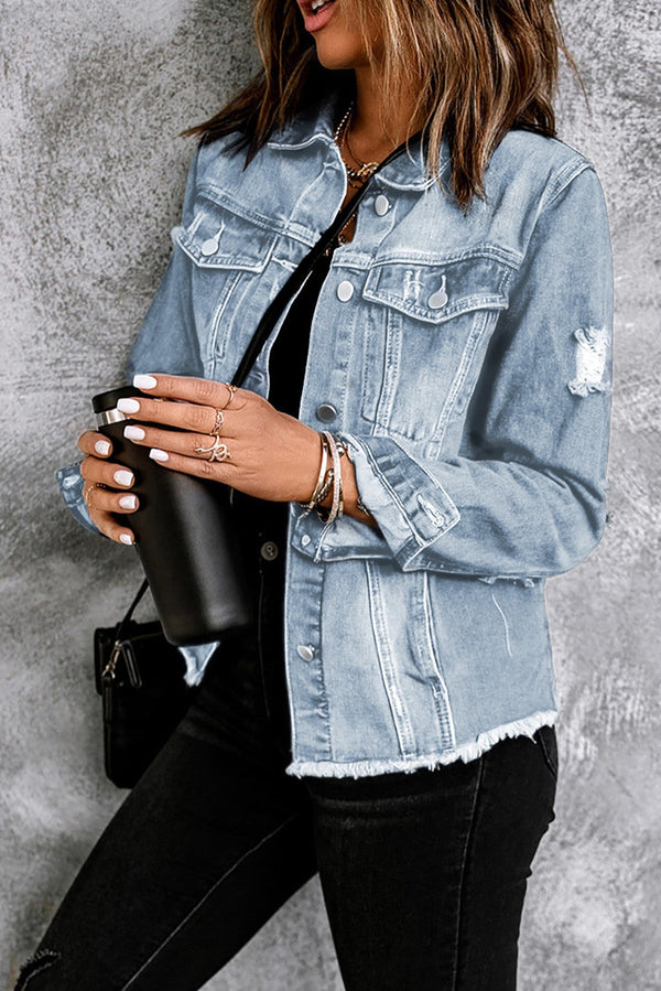 Raw hem denim jacket