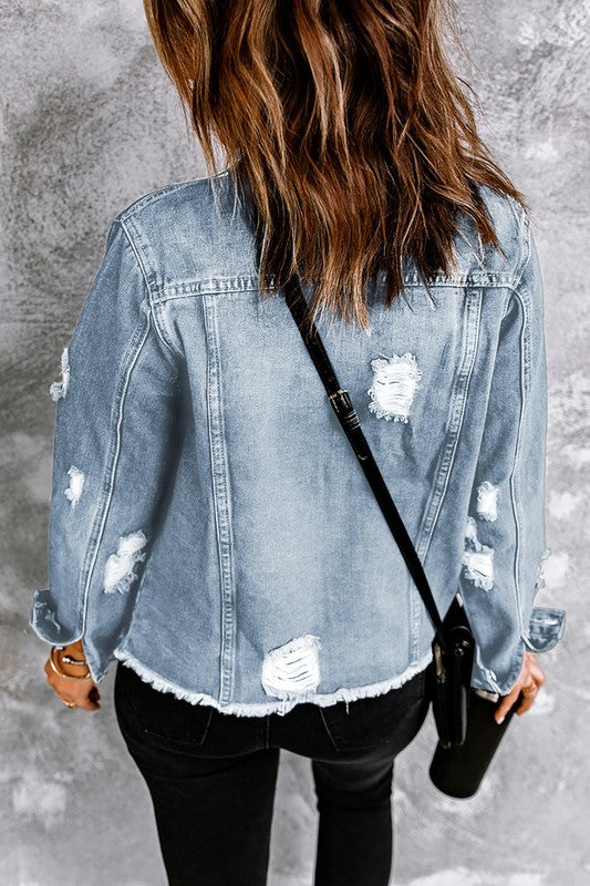Raw hem denim jacket