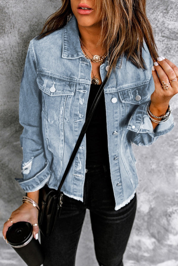 Raw hem denim jacket