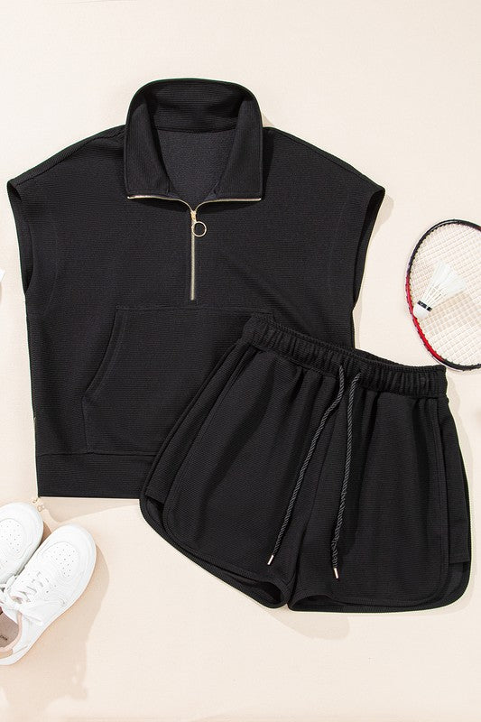 Half Zip Knit Short Set