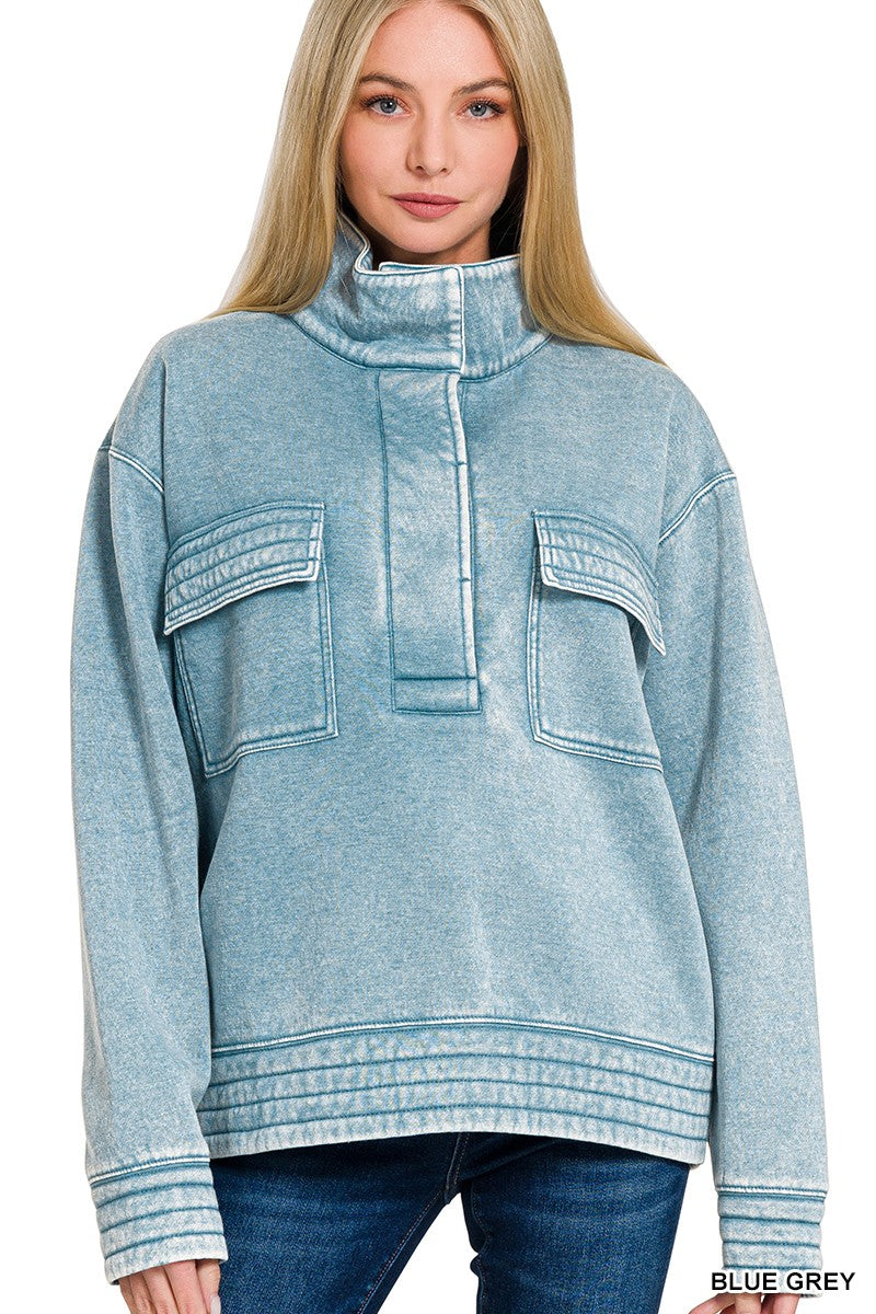 Half Snap Button Front Fleece Top