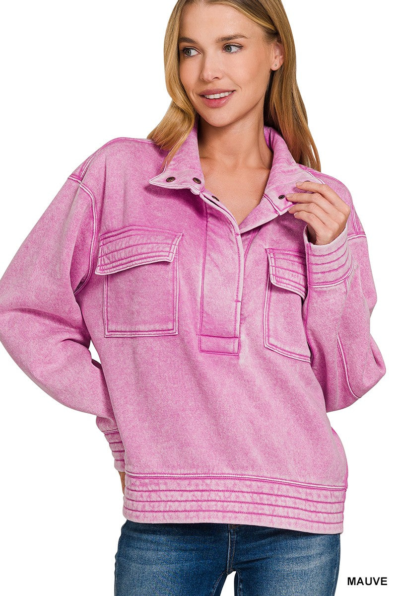 Half Snap Button Front Fleece Top