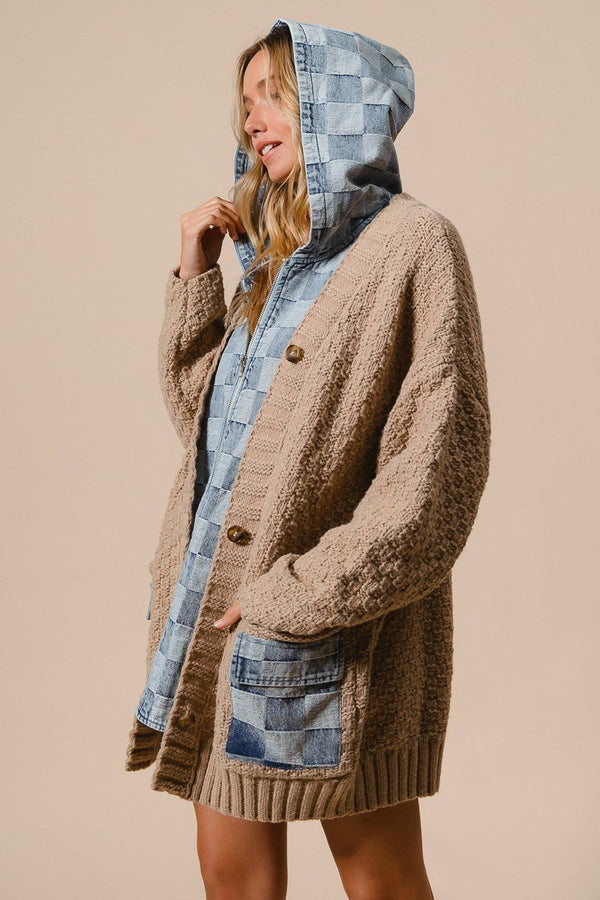 Cardigan checkered denim