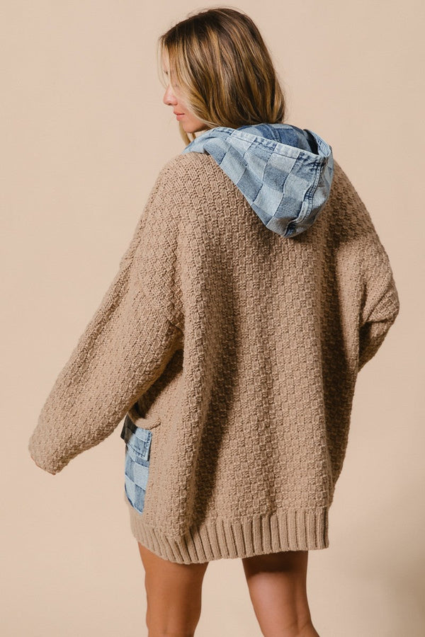 Cardigan checkered denim