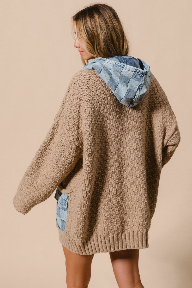 Cardigan checkered denim