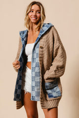 Cardigan checkered denim