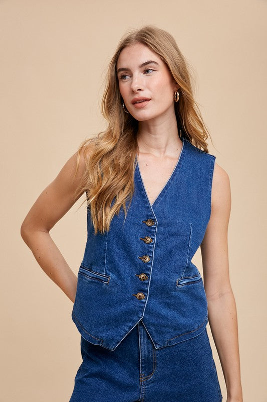 Denim button down vest