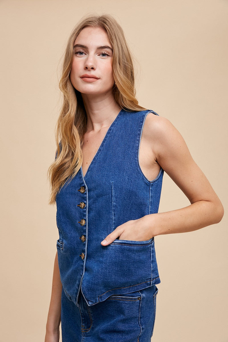 Denim button down vest